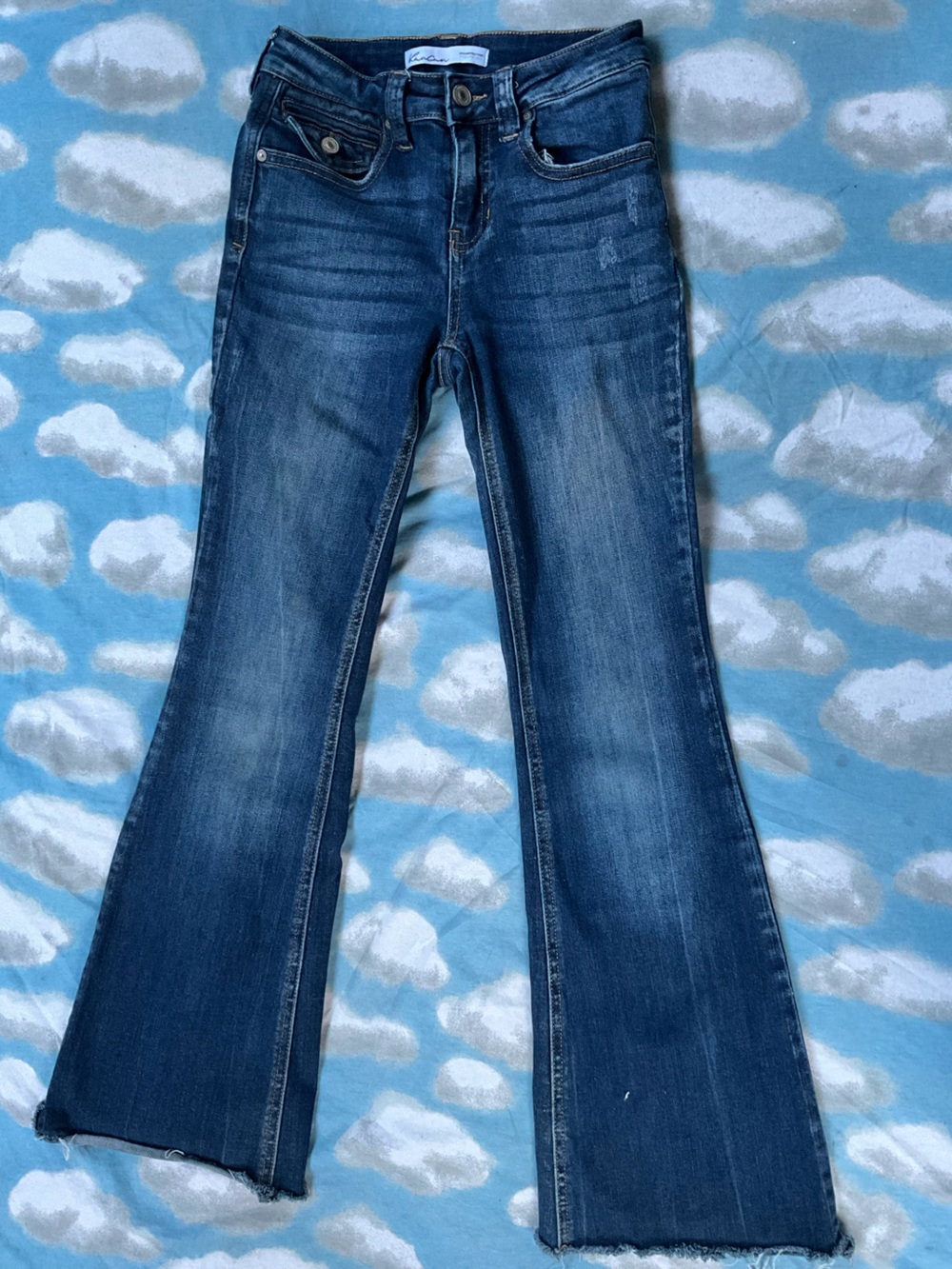KanCan Maurices Flare Jeans Raw Hem Flap Pockets Size 24